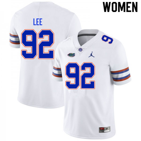 Women #92 Jalen Lee Florida Gators College Football Jersey White